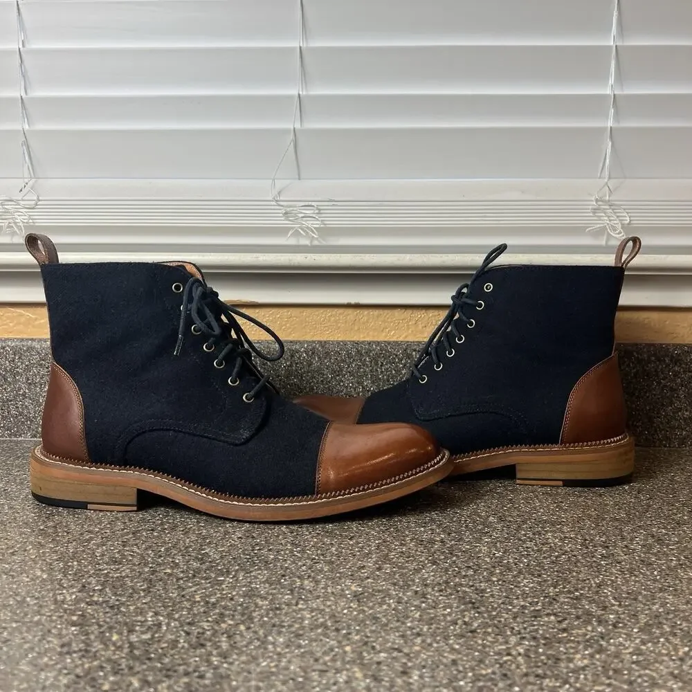 VINTAGE FOUNDRY CO Mens Size 10 Remington Boots Blue/Brown Ankle Lace Up Leather